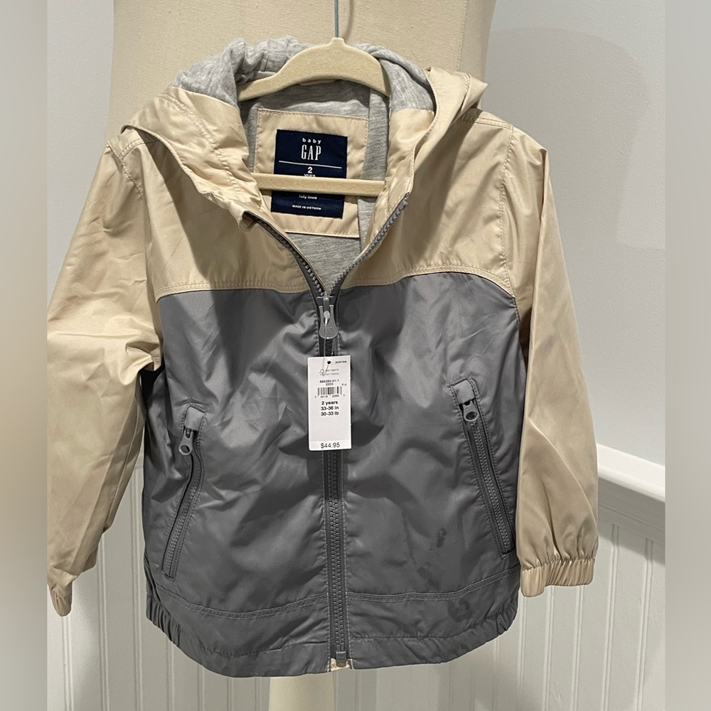 GAP baby boy toddler Kids Gray Tan rain Jacket coat water resistant 18m - 24m